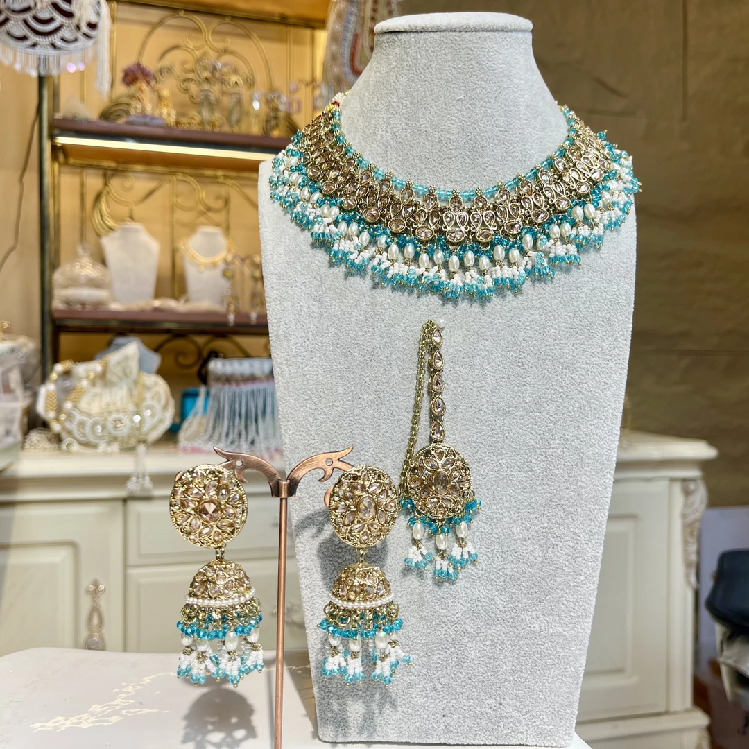 铜合金玻璃项链 【04379】印度印巴项链套装手工气质复古彩色22013