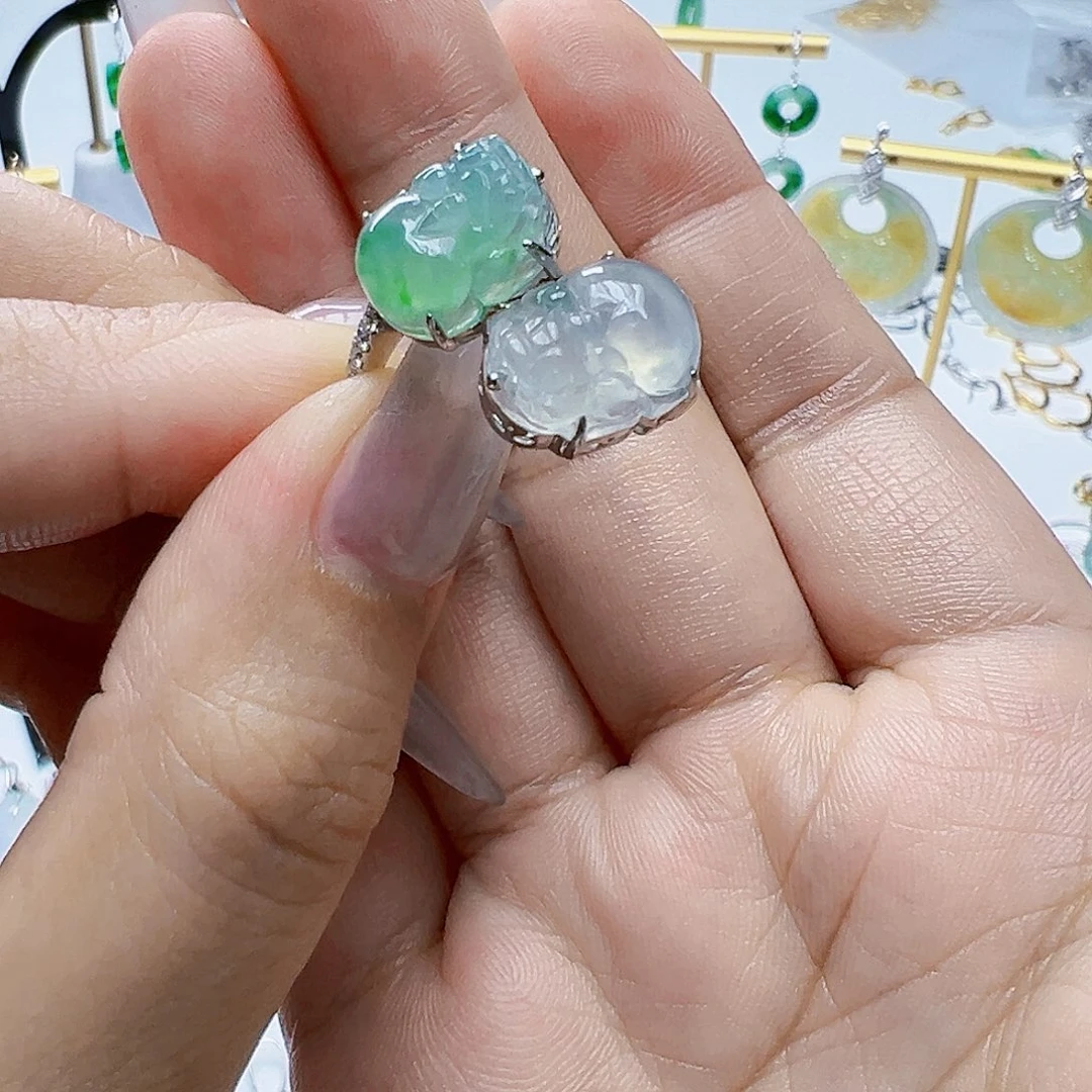 A***Y翡翠18K金镶嵌戒指天然缅甸A货翡翠