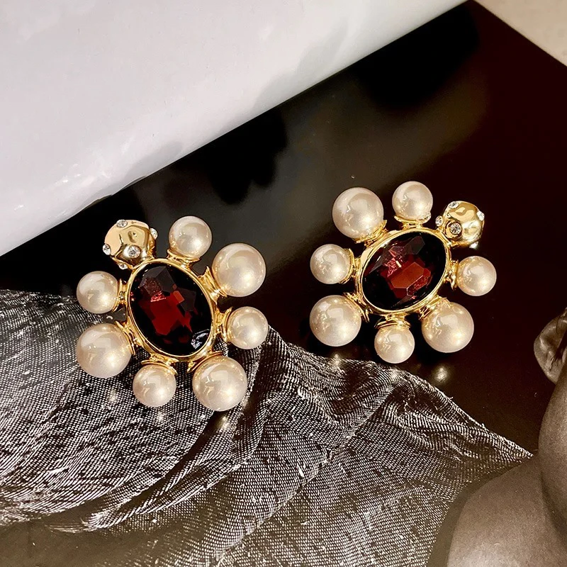 铜合金合金合成锆石耳饰 高级感法式复古宫廷气质轻奢小众耳饰096