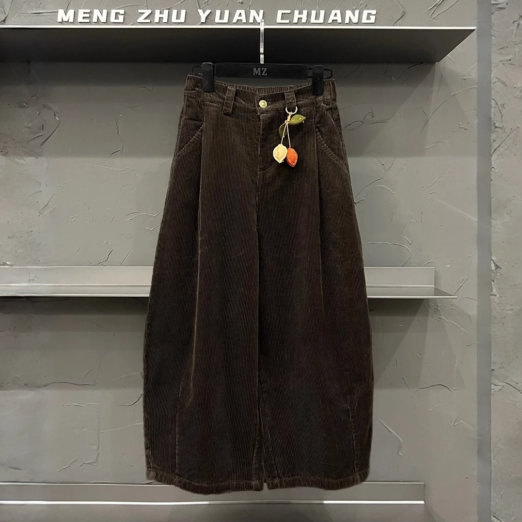 高端欧货秋季高级感巨好看的气球裤子休闲高腰灯芯绒阔腿弯刀裤女