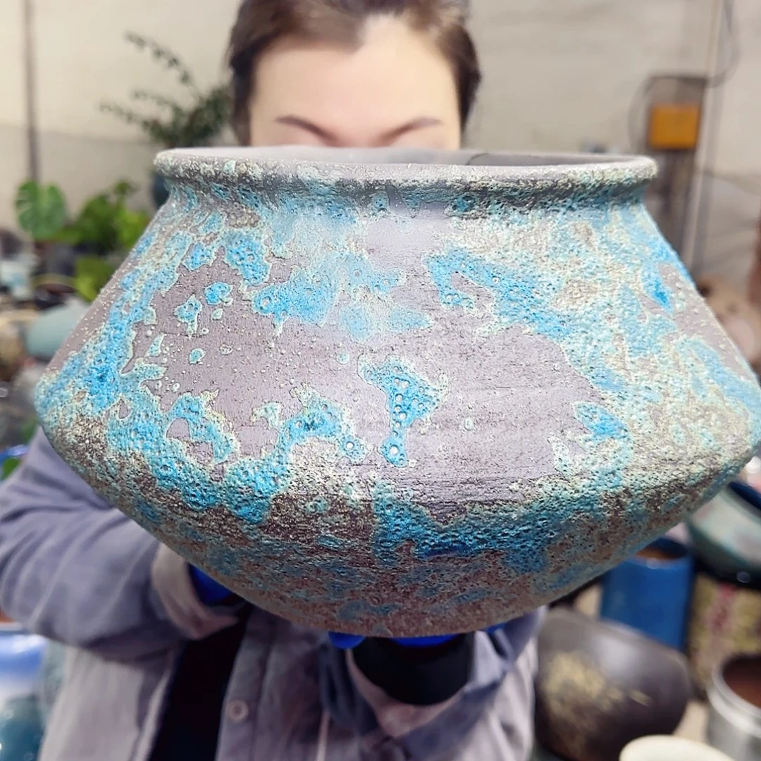 紫砂花盆高18口19