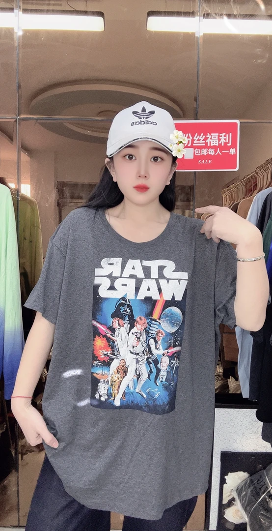 外贸纯棉特体大码T恤STAR灰