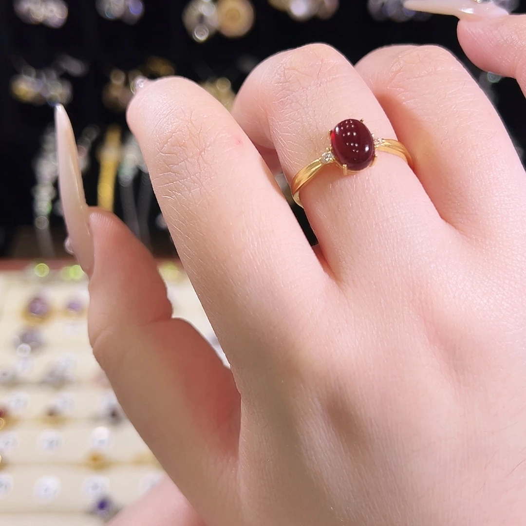 ᴸ***⁵银S925镶嵌石榴石戒指
