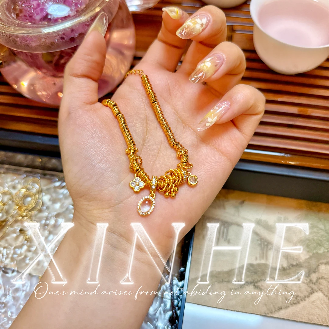 铜合金琉璃手链 c81福利盘缠手链「幸禾」宫廷抽拉女金色日韩轻奢