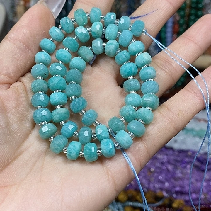 玛瑙/玉髓未镶嵌珠宝半成品天然天河石切面车轮卡8mm