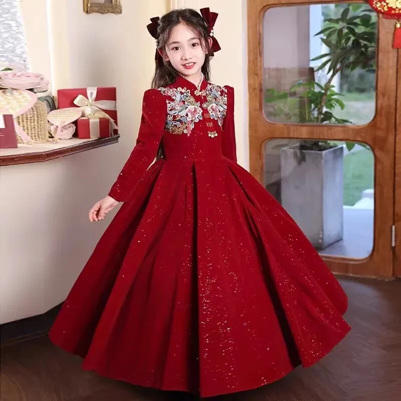 儿童新中式连衣裙生日礼服女童公主裙花童连衣裙女孩演出服拜年服