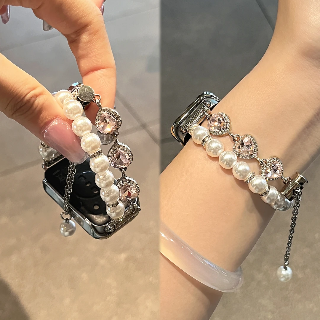 适用于华为手环10表带band9/8爱心珍珠串珠智能荣耀10女XL夏腕带