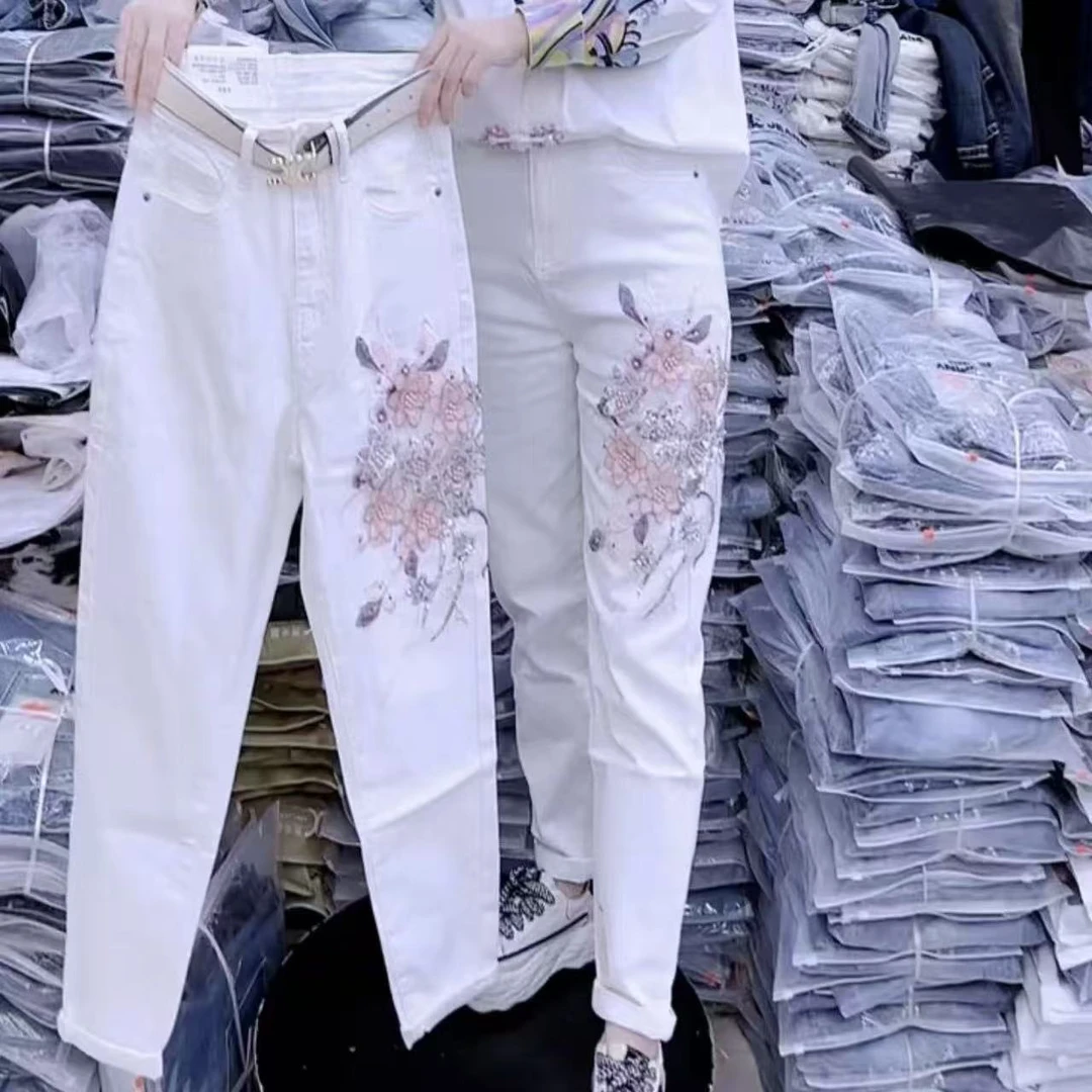 810新款时尚定制重工超弹百搭微垮牛仔裤