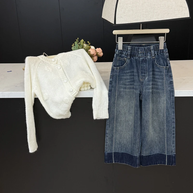 【现货】leomama女童牛仔裤儿童直筒裤子女孩童装衣服秋季撞色长裤