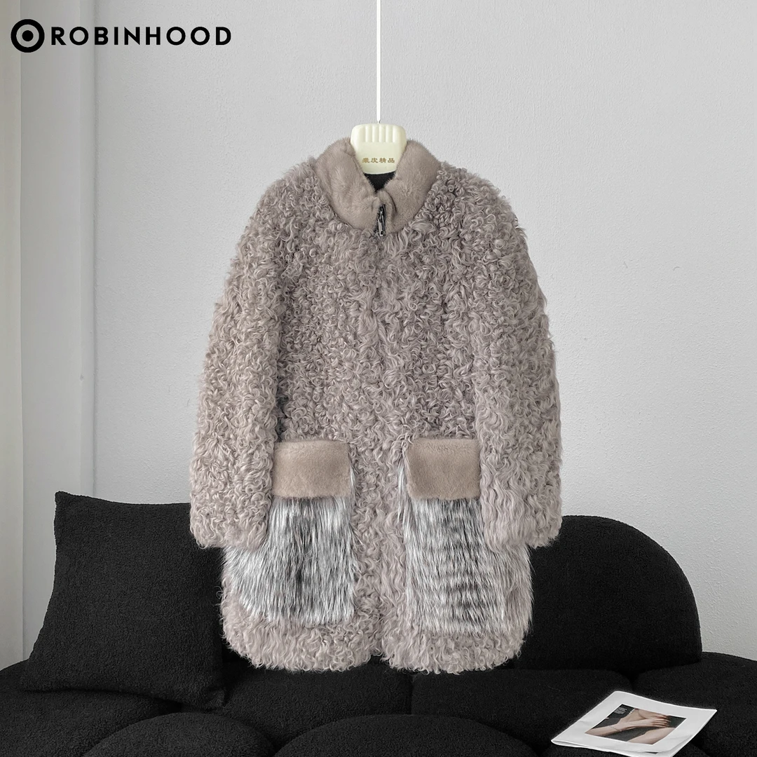 ROBINHOOD/罗宾汉7R2265秋冬款羊毛狐狸毛水貂时尚百搭潮流外套