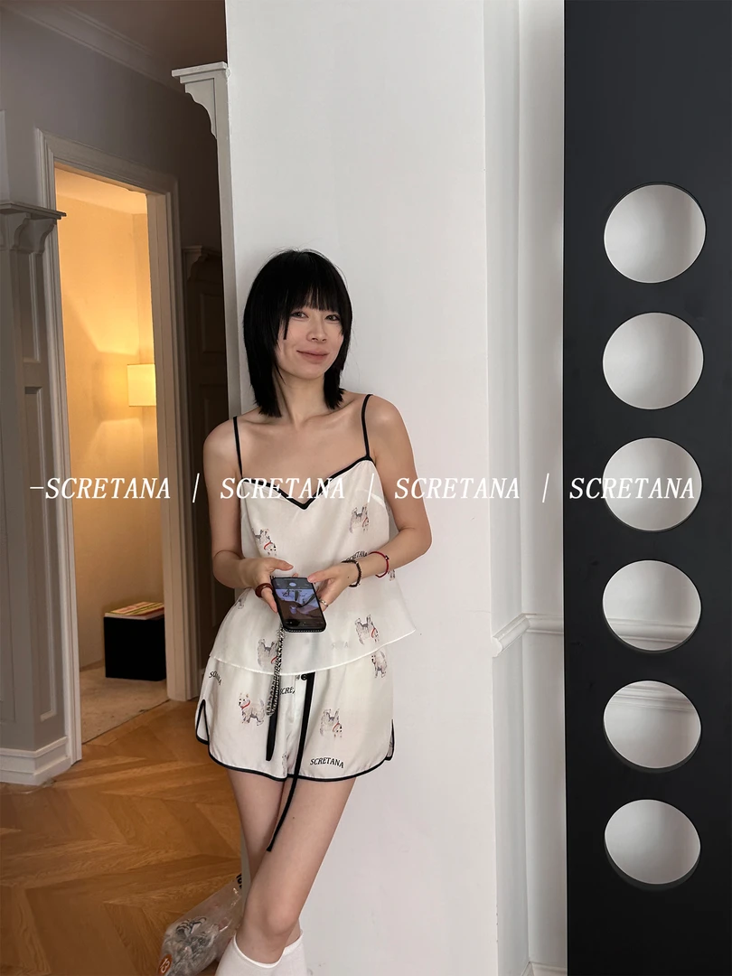 SCRETANA/安娜的秘密【橙子专属】莱赛尔夏日西高地吊带短裤家居服