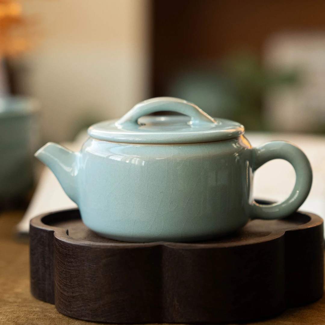 简匠汝窑当代天青开片可养汉瓦壶冰裂纹汝瓷茶壶茶具约200ml