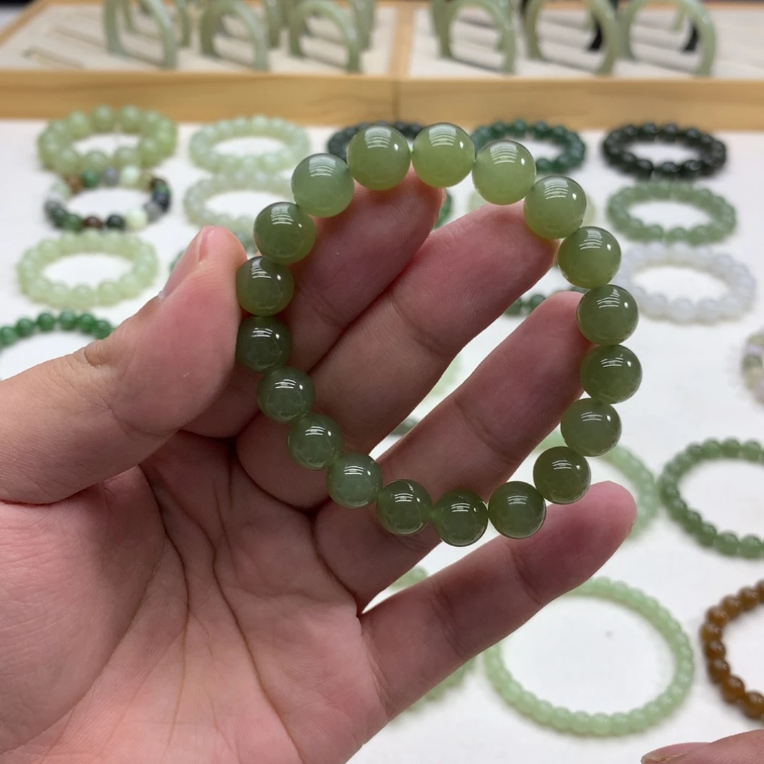 和田玉手串（湖水绿10）未镶嵌