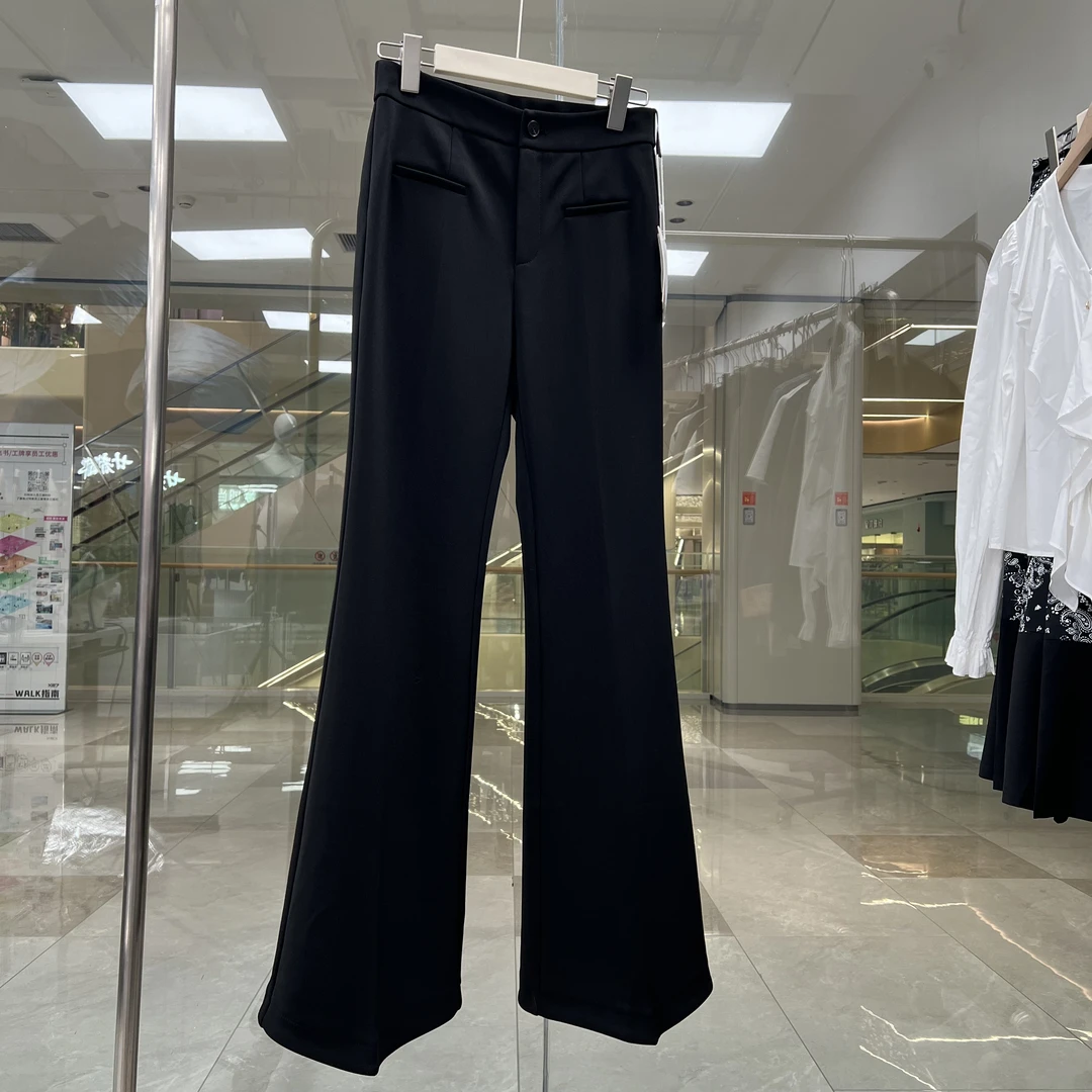 小语专属她～T曜石黑修身微喇裤50232