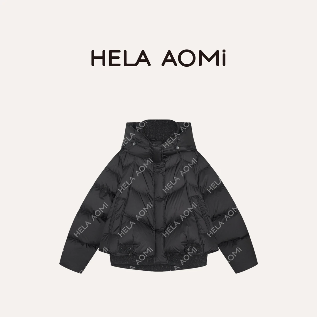 HELA AOMI “织金缎雪.假两件”90白鸭绒+羊毛短款羽绒服CY5DC64421