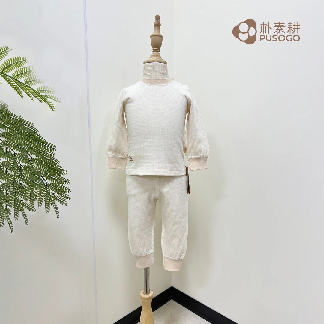 朴素耕儿童YT003双层圆点提花肩扣圆领套装
