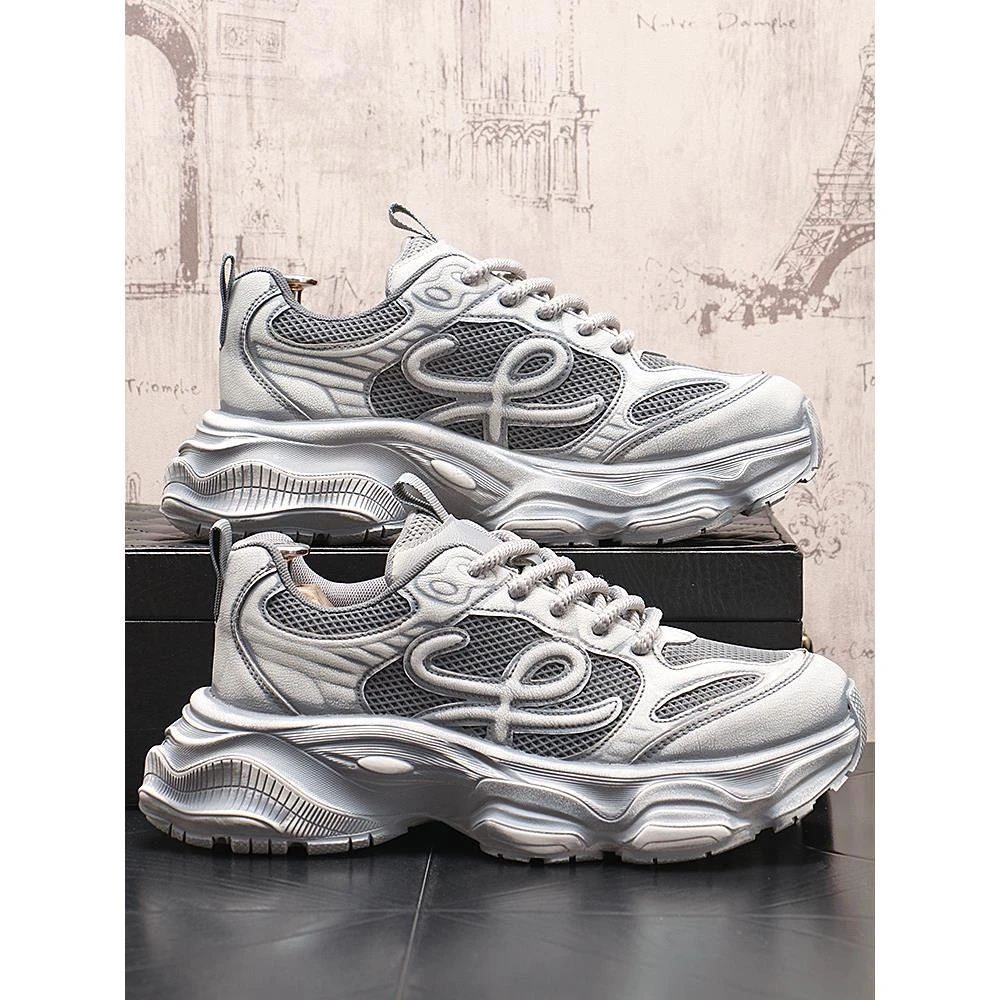 年新款秋冬潮流时尚防臭百搭男士休闲运动厚底擦色老爹鞋