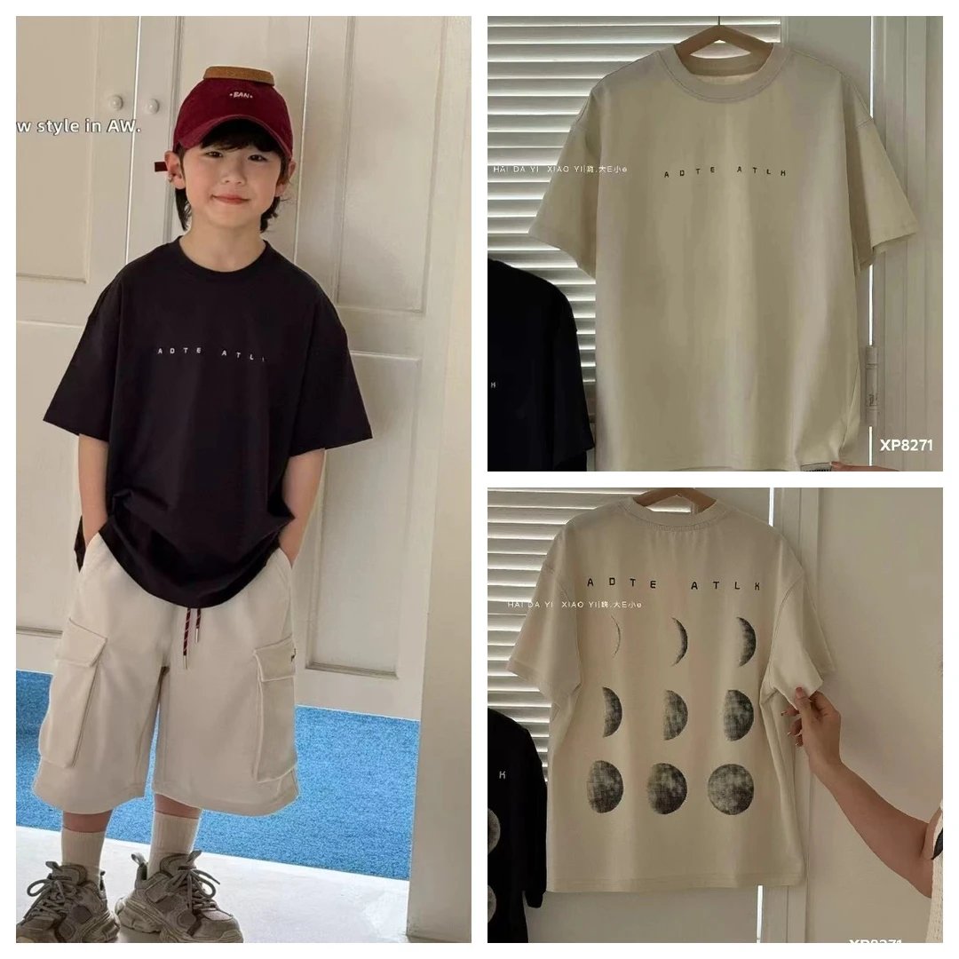 男童短袖男印花上衣百搭T恤韩版夏季五分宽松圆领体2025夏新款