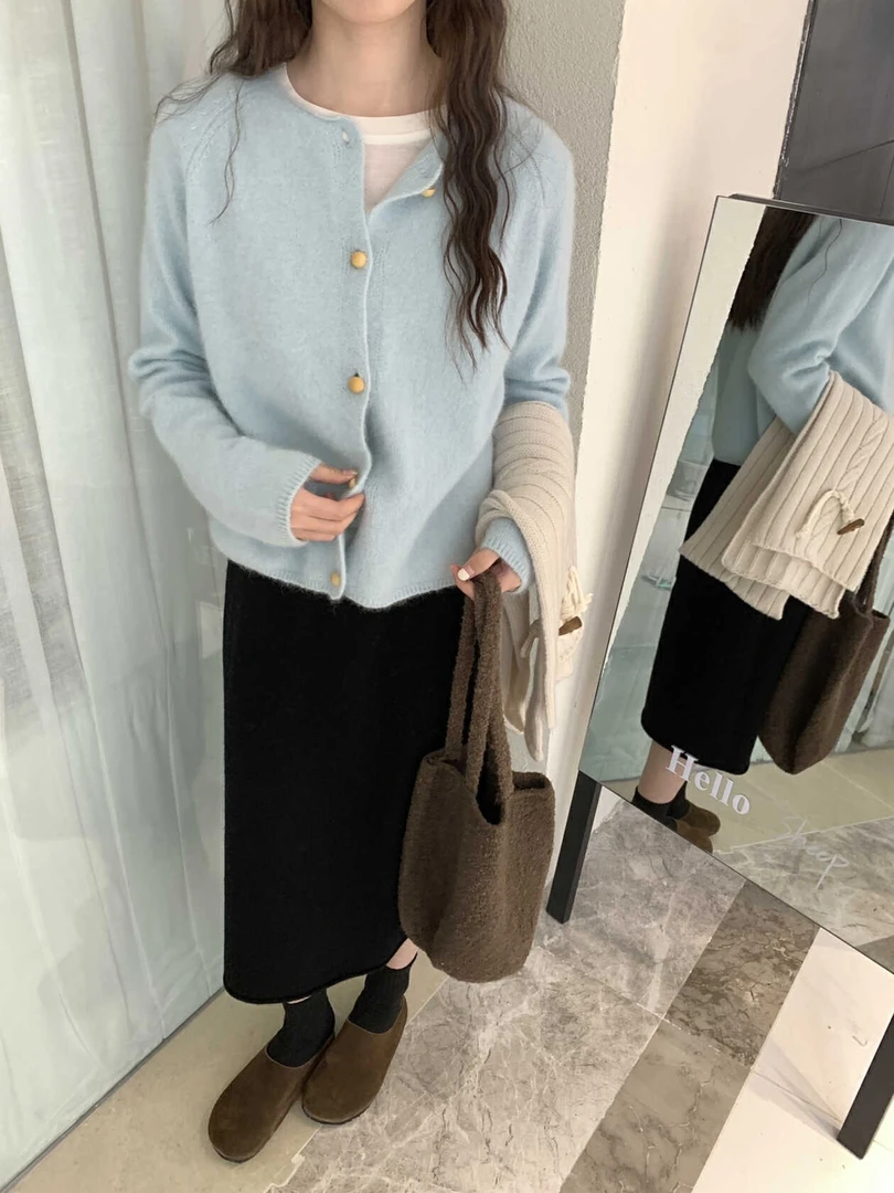 气质浣熊毛圆领针织开衫