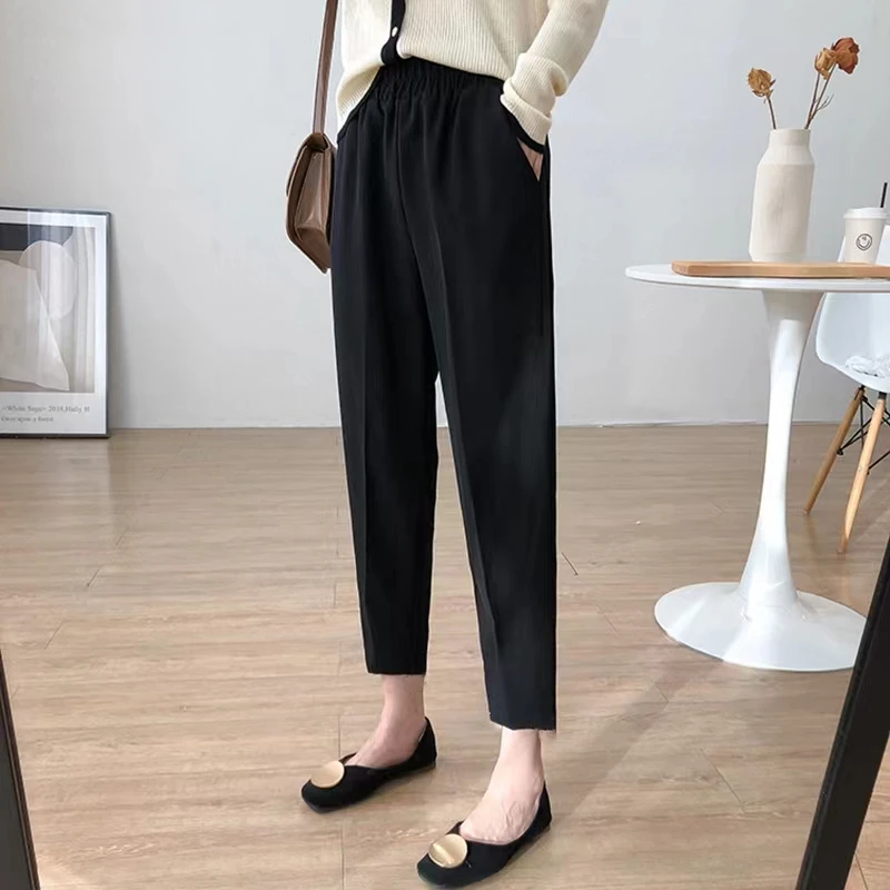 大码胖MM女装百搭小黑裤胖妹妹微弹简约风显瘦休闲长裤宽松九分裤