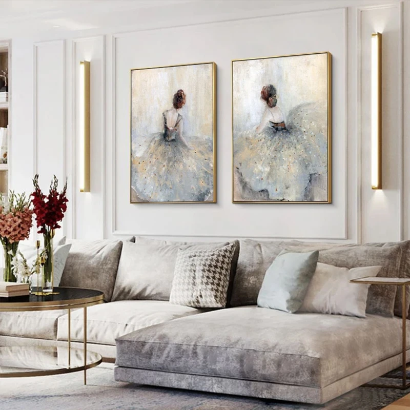 纯手绘油画芭蕾舞少女玄关装饰画过道竖版挂画卧室人物壁画大尺寸