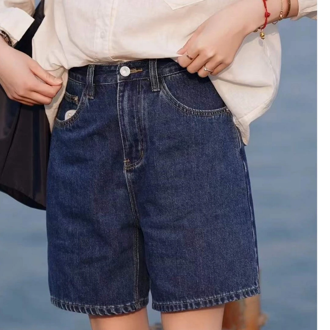 2025夏季新款复古蓝牛仔短裤女微胖mm高腰显瘦爆款百搭气质四分裤