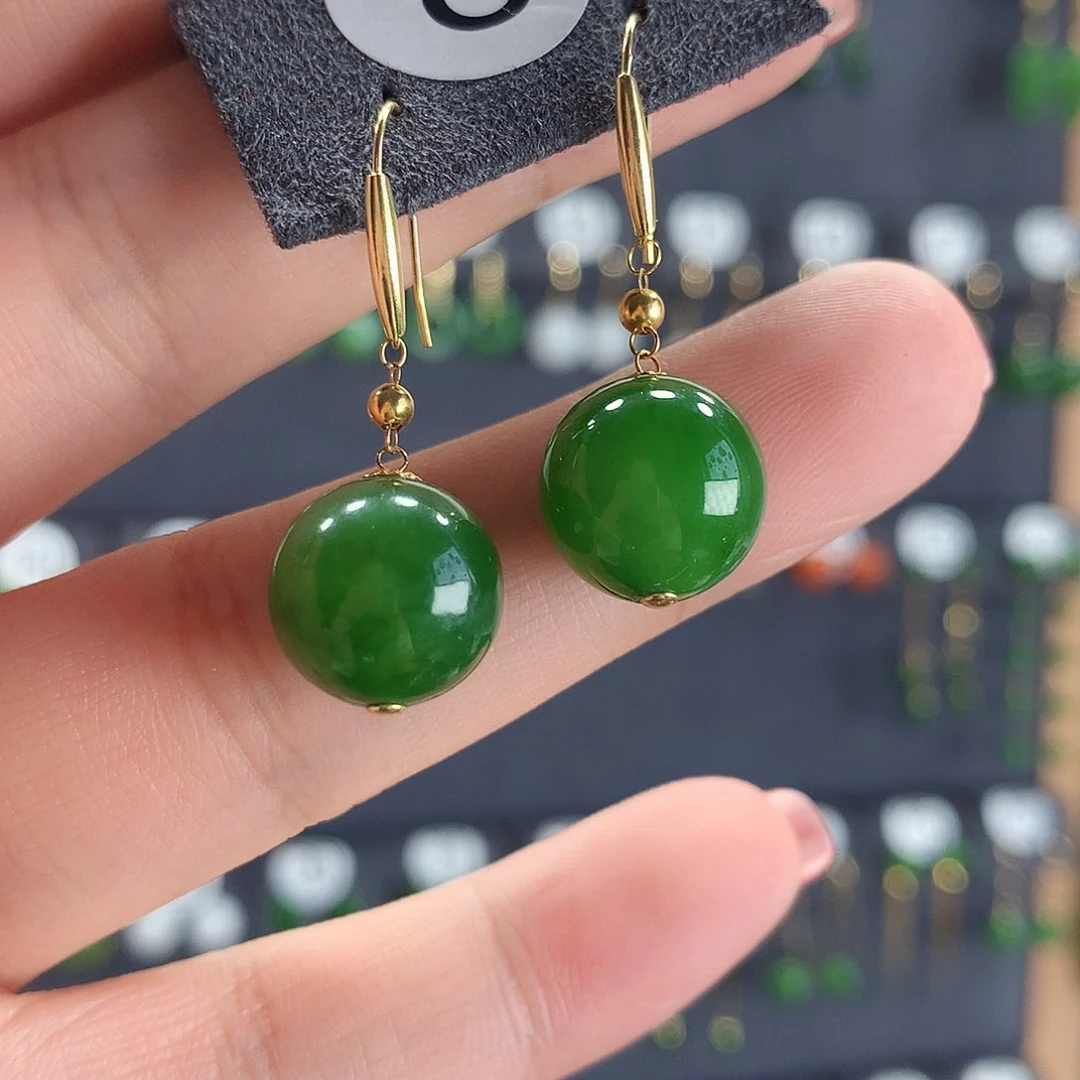 和田玉耳饰18K金镶嵌8