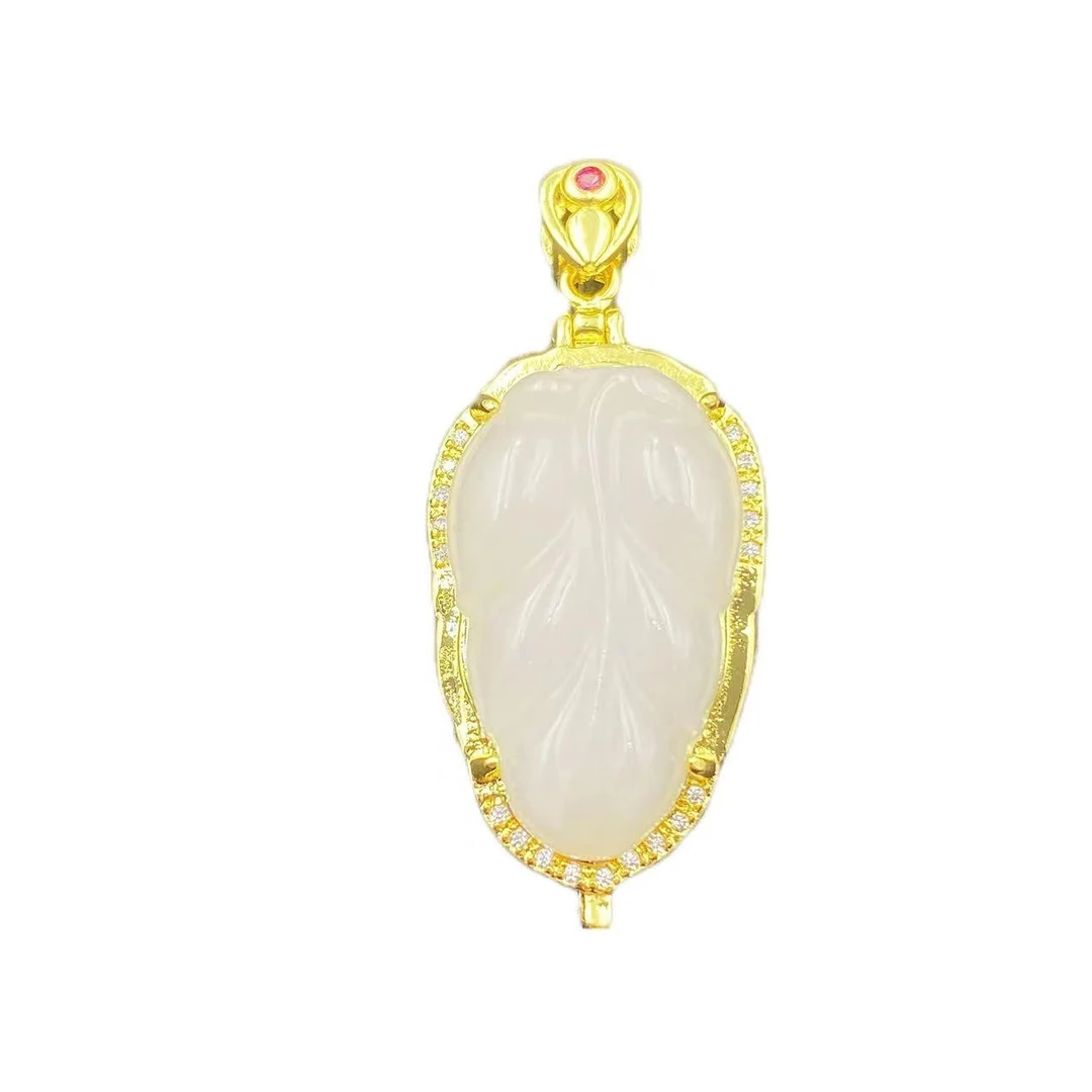 和田玉香囊设计款叶子吊坠Y1580（不含链）