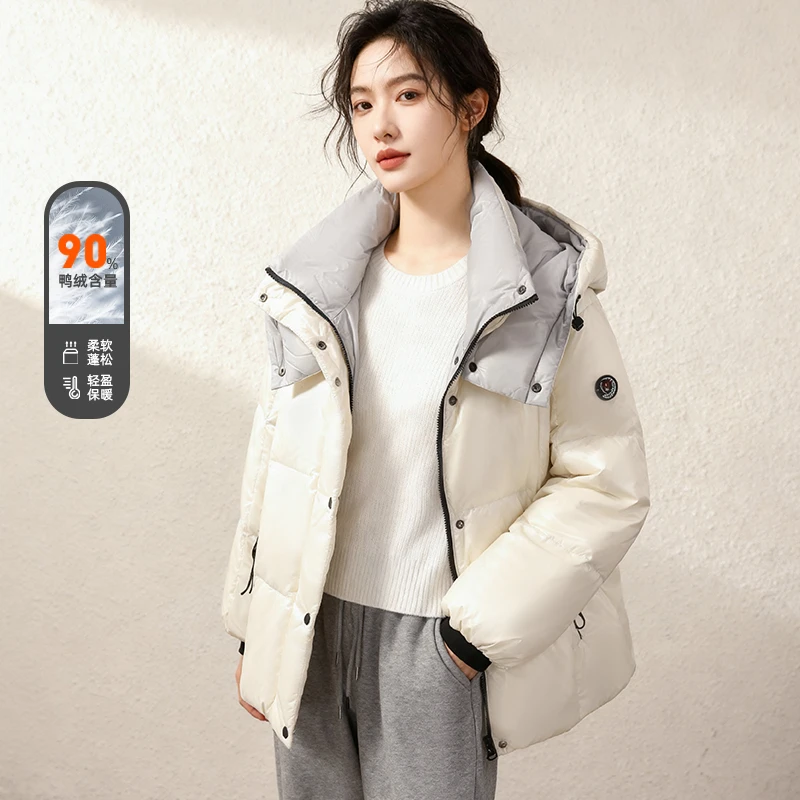 马克华菲女装显瘦时尚黑金高级简约百搭连帽羽绒服F54014A529