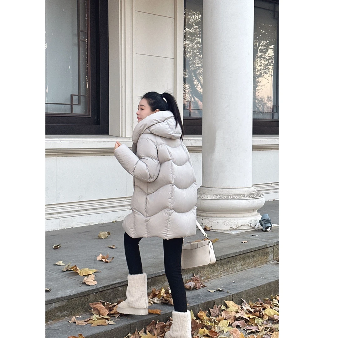 新国标90白鹅绒欧中长款连帽高定款羽绒服
