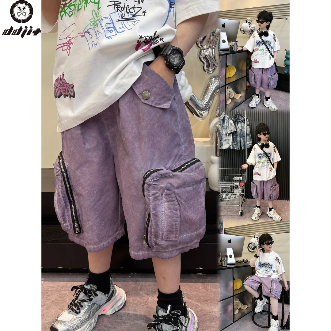 蛋蛋家【紫藤】春季新款宽松紫色口袋工装短裤