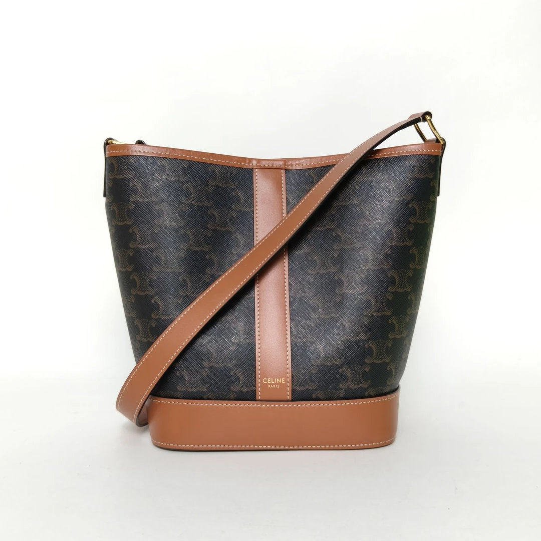 99新 Celine/思琳 小花6枫凯旋门 水桶包 小号 18 老花 金扣