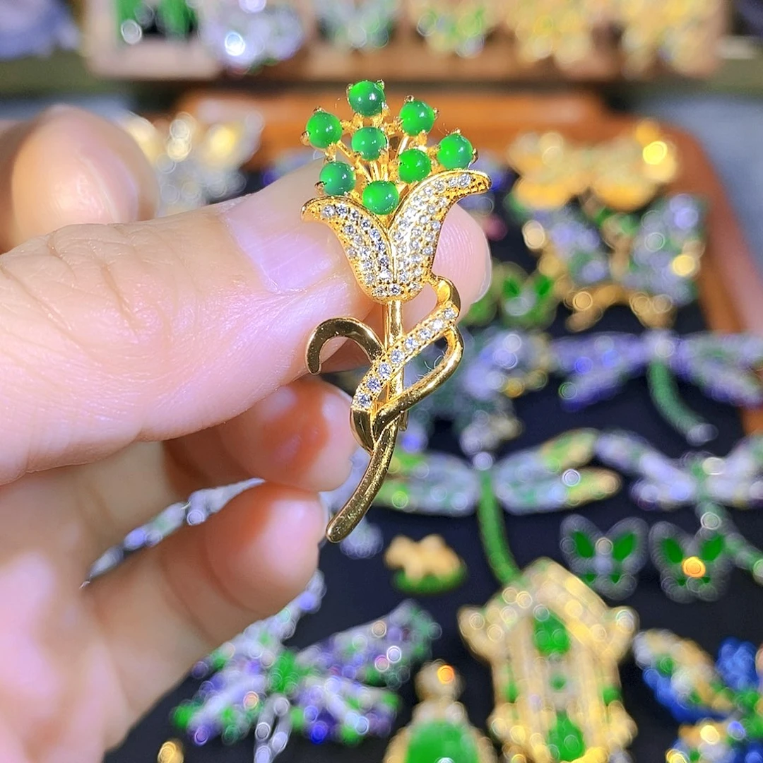 吊坠(不含链)银S925镶嵌翡翠