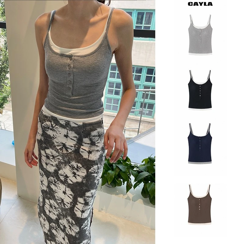 CAYLA 25夏季美式零碳莫代尔撞色假两件带胸垫吊带背心 25AW106