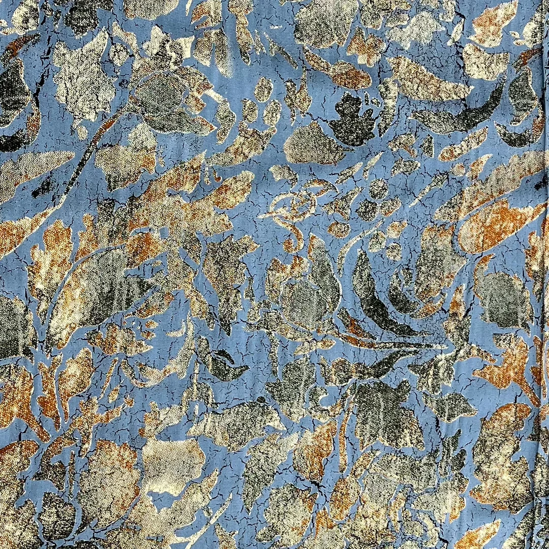 【云锦1店】25212-19号 雕印棉绸蓝底大欧花 服装布料面料