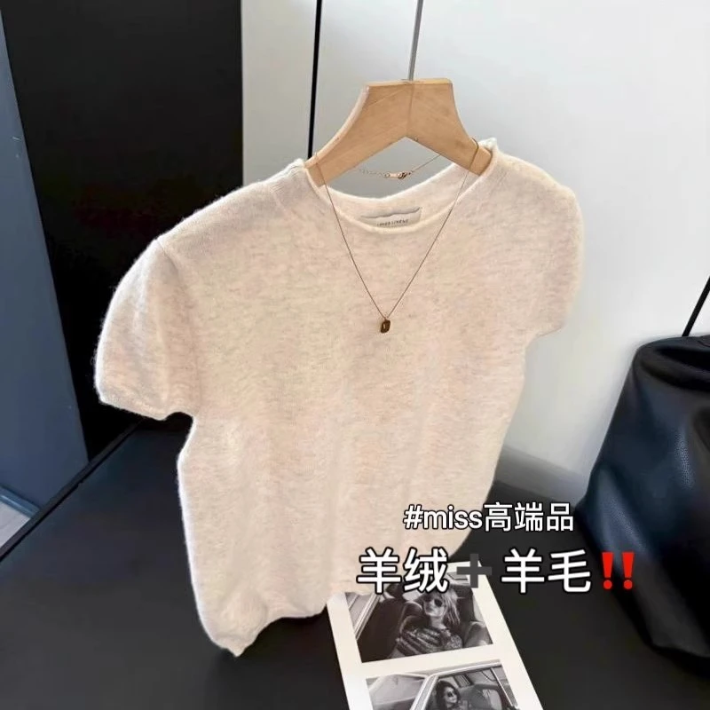 ZZS5165 含羊毛高货IMISS 2025秋款简约圆领短袖针织上衣女