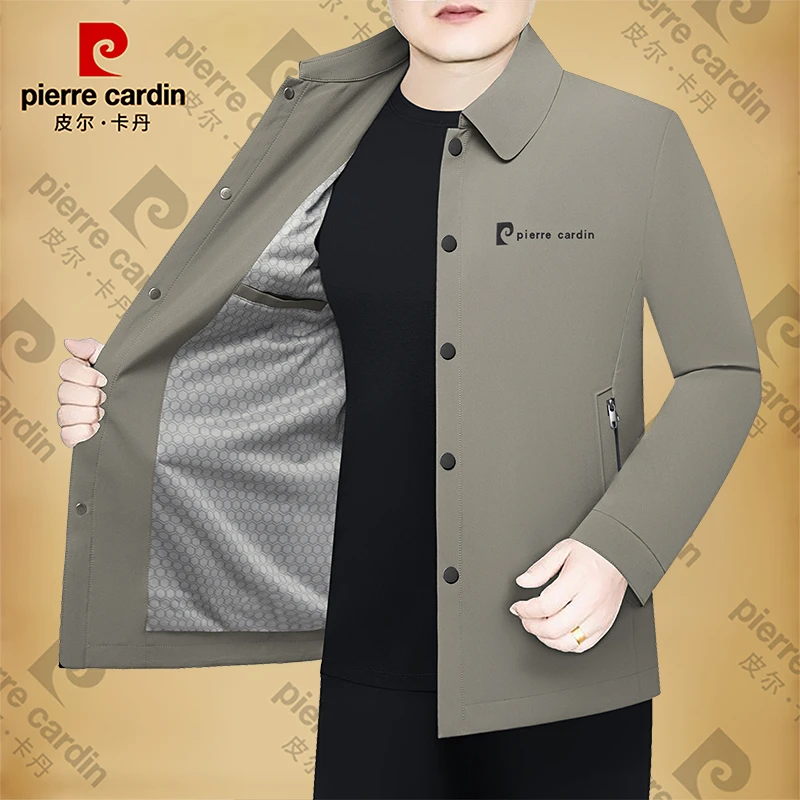 皮尔卡丹男士新款高档商务休闲春秋季翻领夹克男装外套茄克潮外套