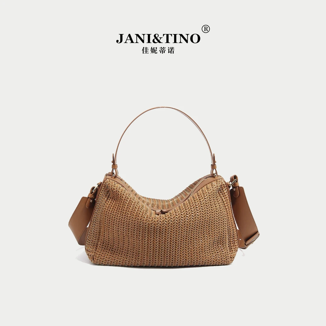 JANITINO/佳妮蒂诺当季新款百搭休闲手提单肩包4624编织棕