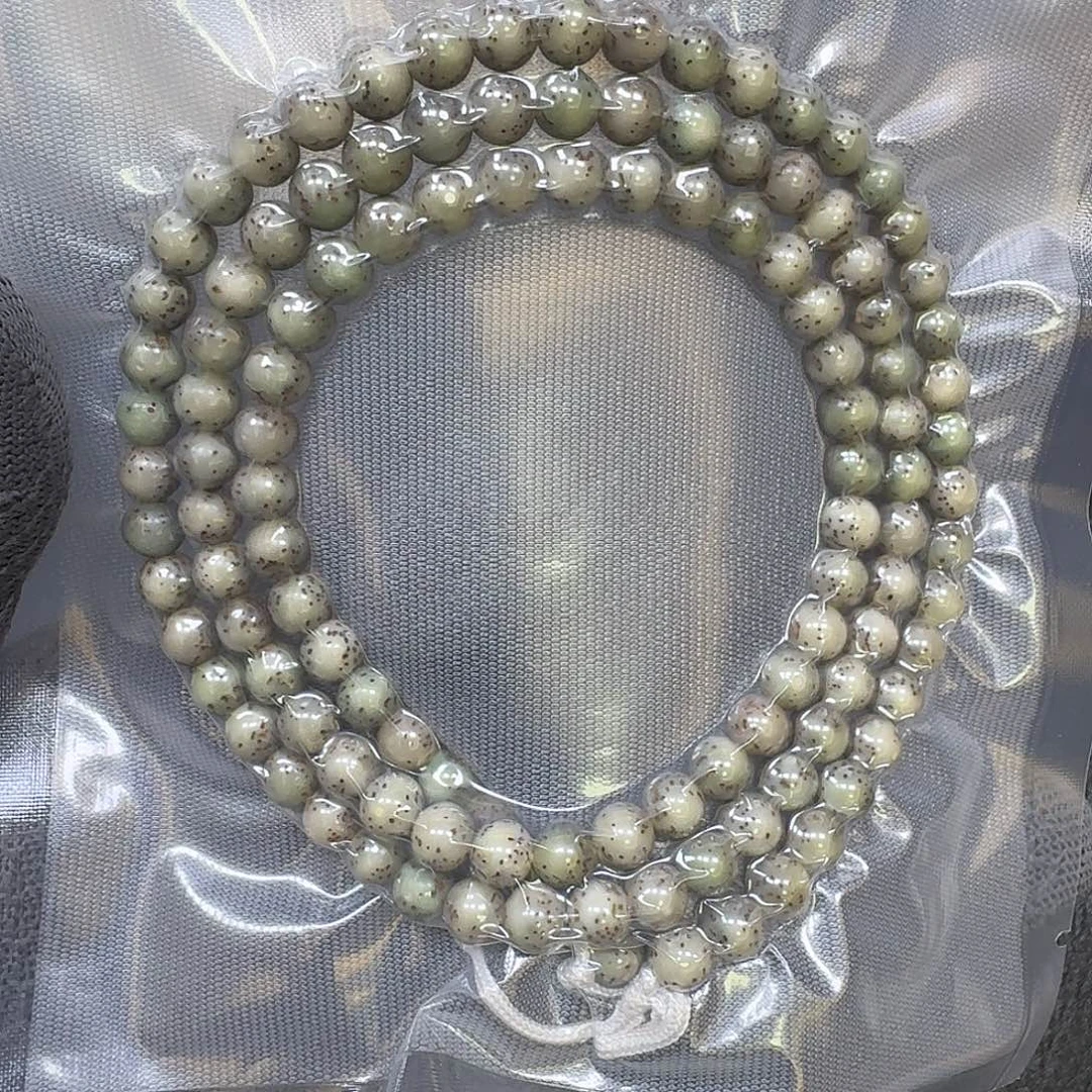 清***醒星月菩提手串7mm石玉料圆珠长串