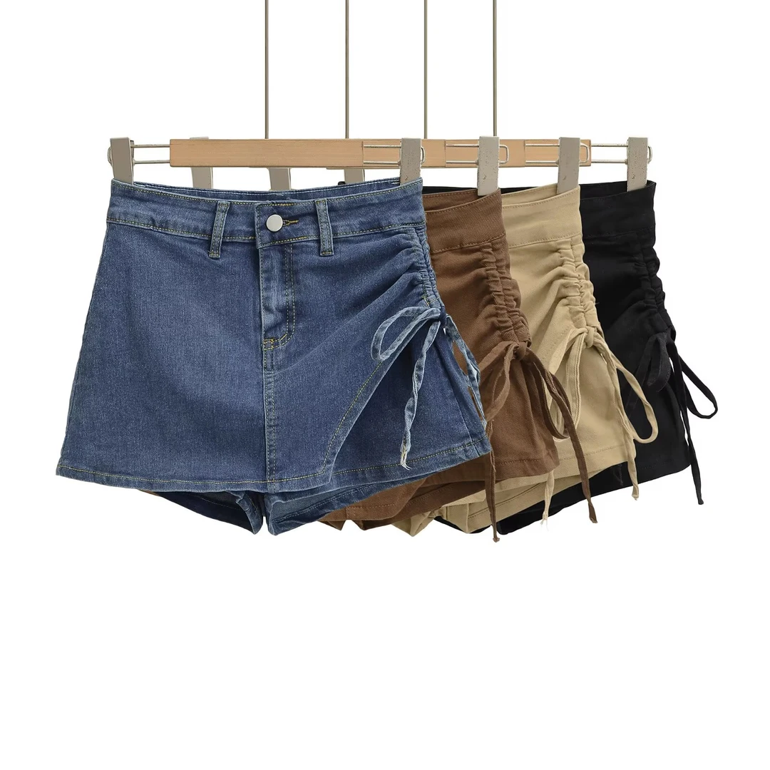 N004 抽绳牛仔短裙a字裤