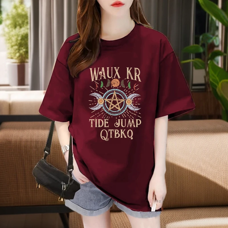 2025夏季酒红色宽松大码显瘦百搭纯棉字母印花休闲时尚女款t恤