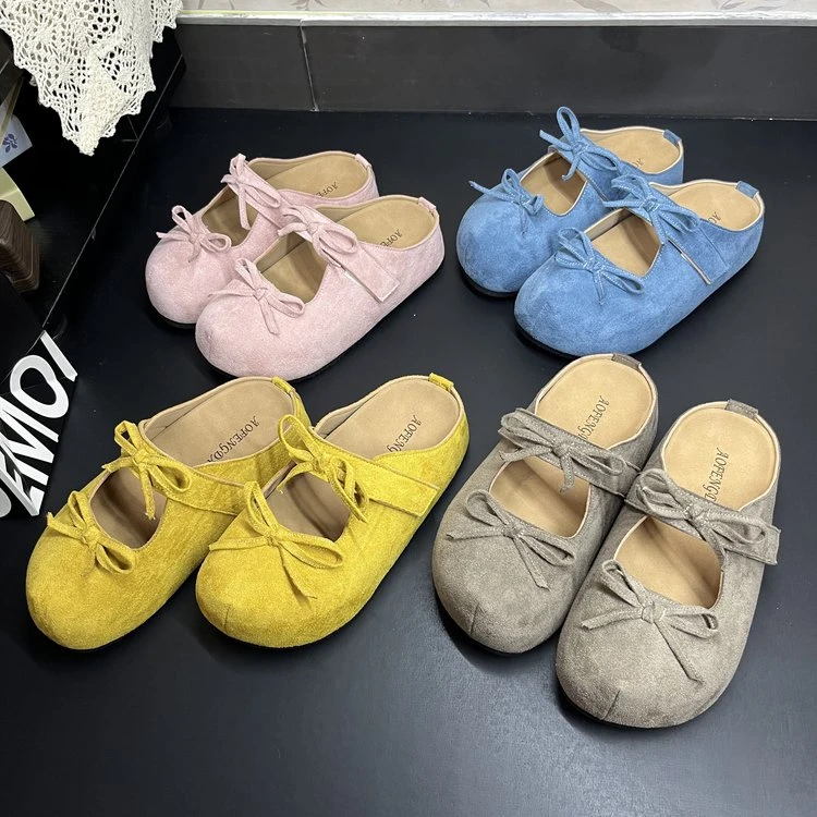 【LY】菠萝蛋卷~欧若风勃肯鞋内增高厚底蝴蝶结软底包头拖6257