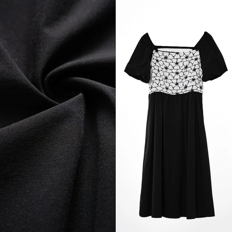 2025新款方领拼接印花时尚修身显瘦气质泡泡袖百搭休闲连衣裙