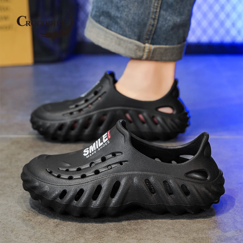 鳄鱼恤洞洞鞋男款夏季户外镂空防滑包头拖鞋男士外穿运动沙滩凉鞋