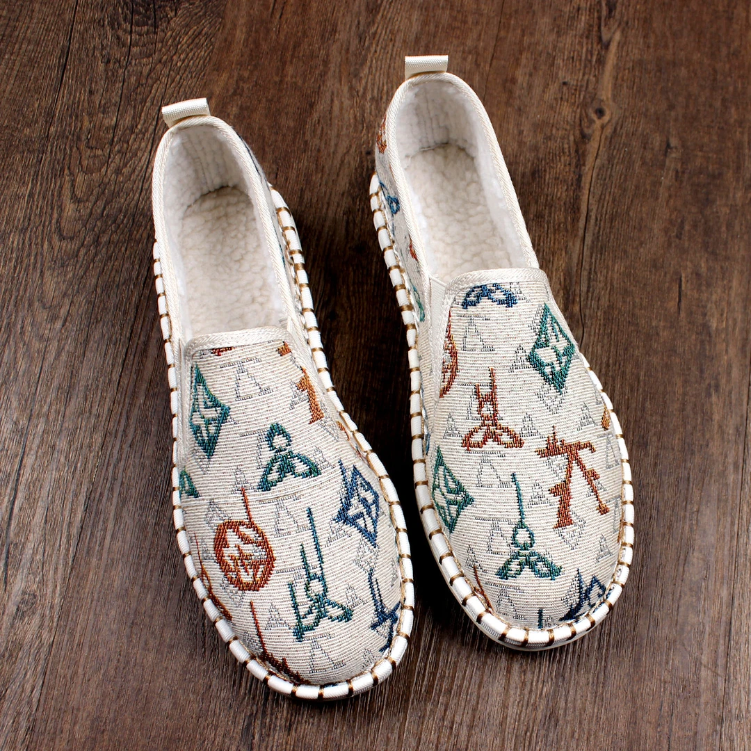 冬季2025新款轻便加绒保暖老北京布鞋男不累脚一脚蹬加厚棉鞋软底