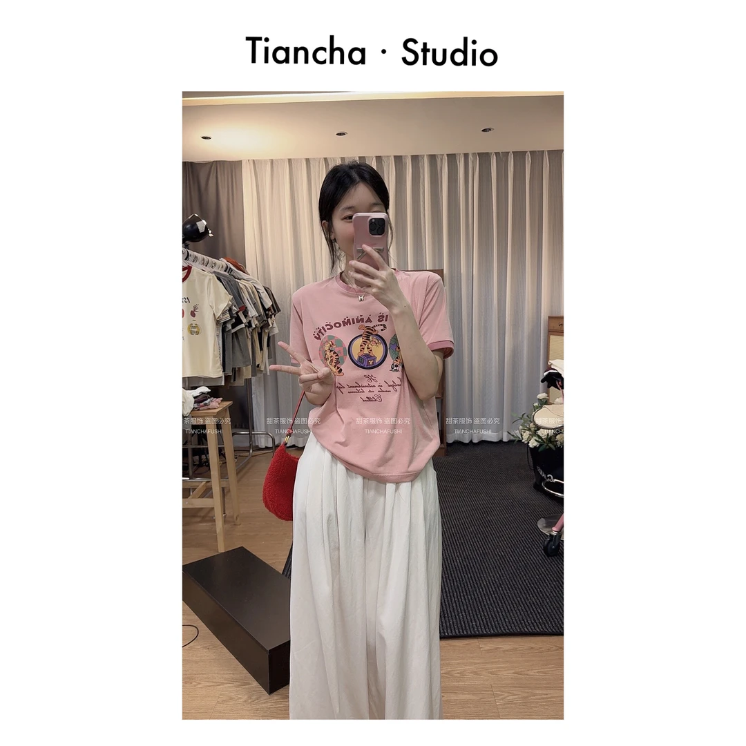 【跳跳虎】K088#夏季短袖T恤女休闲时尚印花上衣