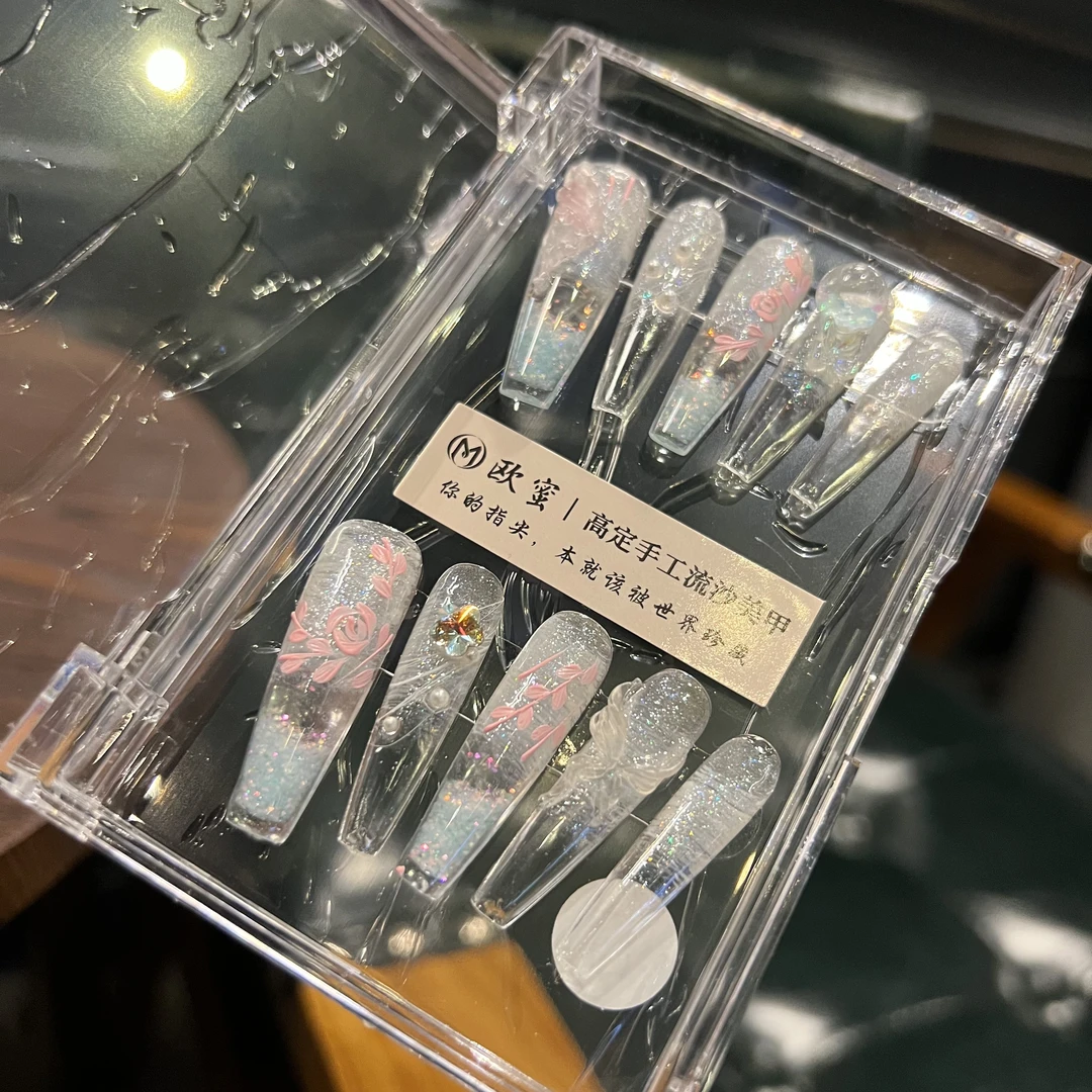 【粉蝶冰霜】纯手绘高级定制手绘雕花纯手工穿戴甲雕花春季新款显白