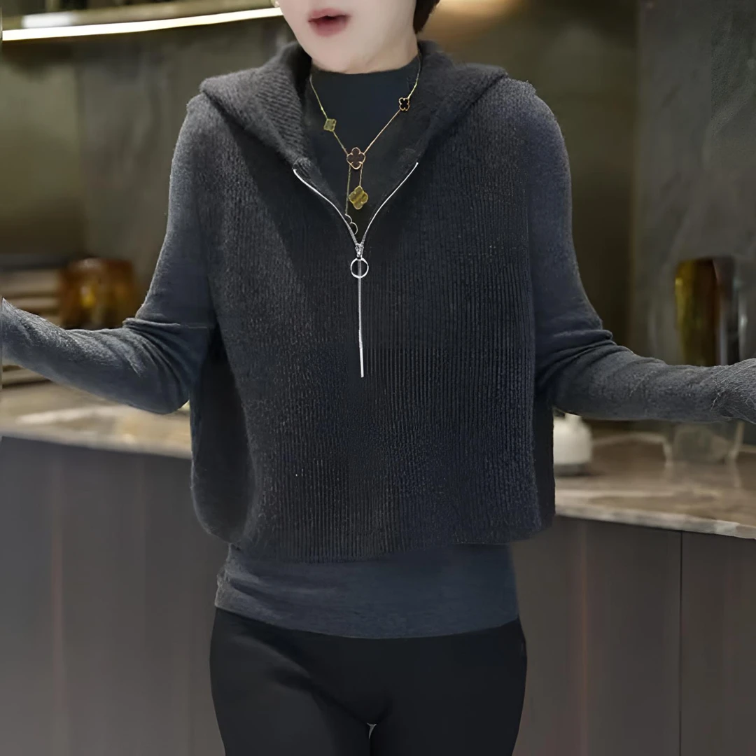 叠搭简约百搭连帽拉链针织马甲女无袖背心宽松秋冬季大码短款上衣