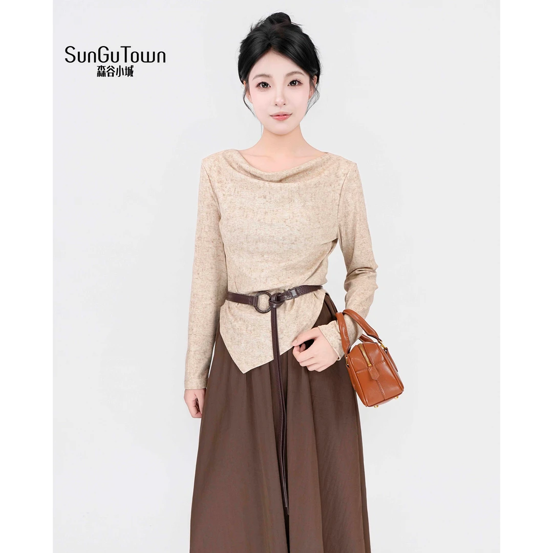 森谷小城禅意风仙气飘飘显瘦荡领小衫套装5CDQ-X88077