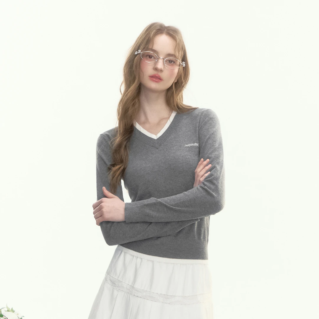 AYF | “薄雾云影”假两件v领针织衫